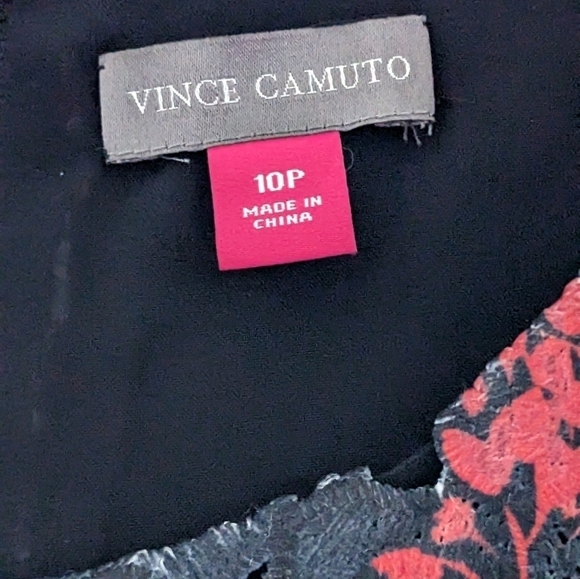 Vince Camuto Red & Black Lace Overlay Floral Sleeveless Dress, size 10P - Picture 3 of 4